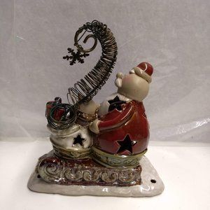 Ceramic Santa & Snowman Votive Holder BRIGHTEN 7"